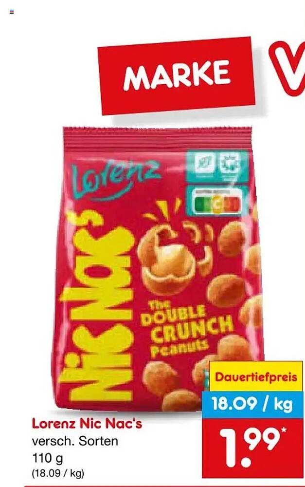 Lorenz Nic Nac’s versch. Sorten 110 g (18.09 / kg)