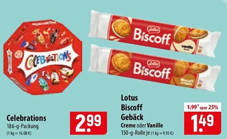 Lotus Biscoff Gebäck Creme oder Vanille 150-g-Rolle je