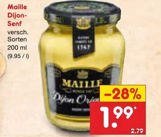 Maille Dijon-Senf versch. Sorten 200 ml (9.95 / l)