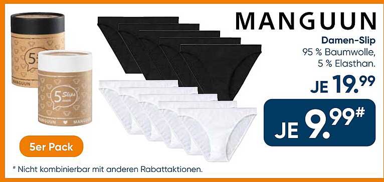MANGUUN Damen-Slip 5er Pack, 95 % Baumwolle, 5 % Elasthan