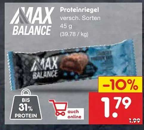 MAX BALANCE Proteinriegel versch. Sorten 45 g (39.78 / kg)