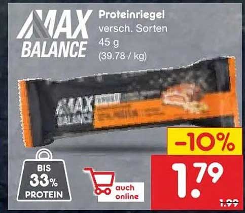 MAX BALANCE Proteinriegel versch. Sorten 45 g (39.78 / kg)