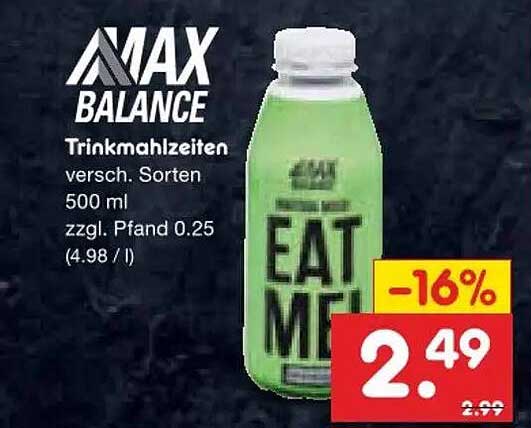 MAX BALANCE Trinkmahlzeiten versch. Sorten 500 ml zzgl. Pfand 0.25 (4.98 / l)