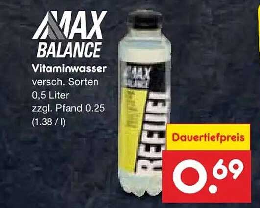 MAX BALANCE Vitaminwasser versch. Sorten 0,5 Liter zzgl. Pfand 0.25 (1.38 / l)
