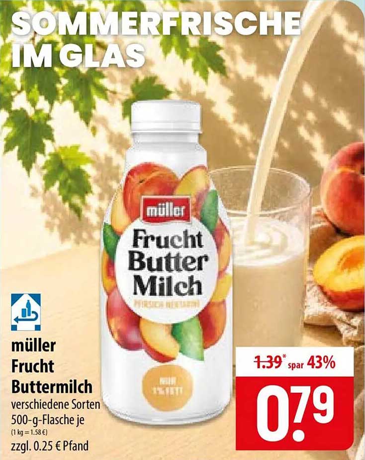 müller Frucht Buttermilch verschiedene Sorten 500-g-Flasche je