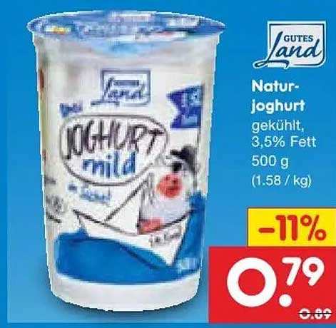Natur-joghurt gekühlt, 3,5% Fett 500 g (1.58 / kg)