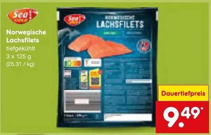 Norwegische Lachsfilets tiefgekühlt 3 x 125 g (25.31 / kg)