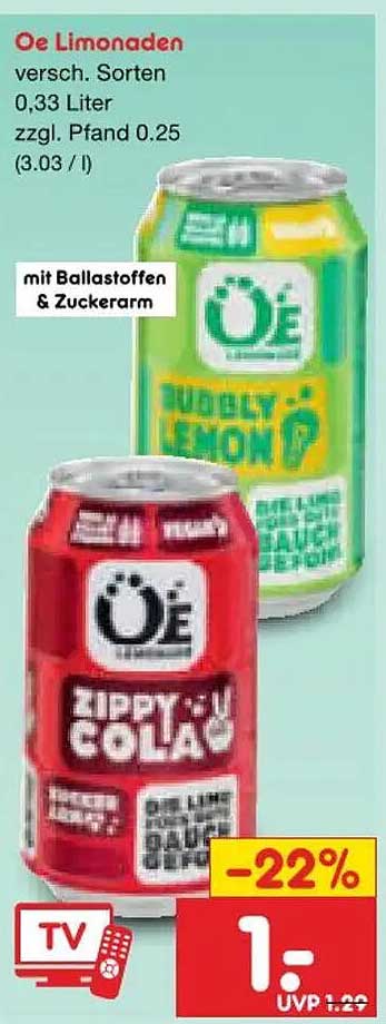 Öe Limonaden versch. Sorten 0,33 Liter zzgl. Pfand 0.25 (3.03 / l)