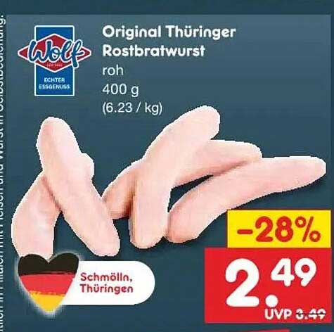 Original Thüringer Rostbratwurst roh 400 g (6.23 / kg)
