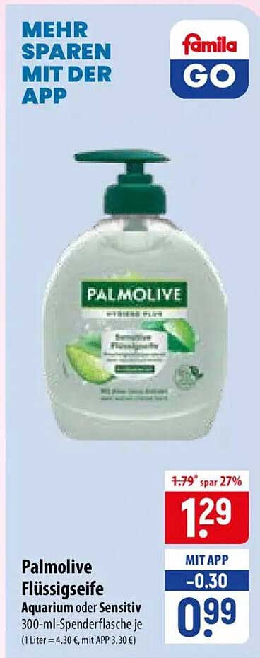 Palmolive Flüssigseife Aquarium oder Sensitiv 300-ml-Spenderflasche je