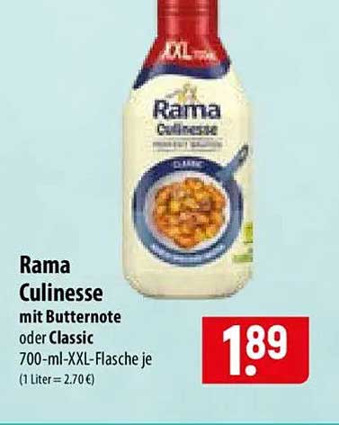 Rama Culiness(e) mit Butternote oder Classic 700-ml-XXL-Flasche je