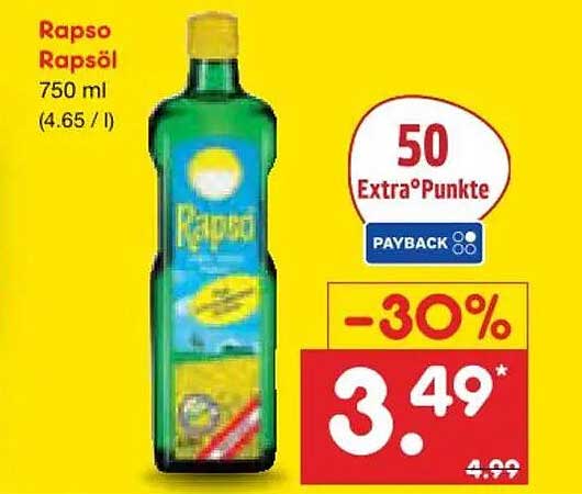 Rapso Rapsöl 750 ml (4.65 / l)