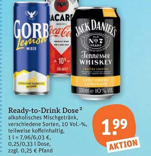 Ready-to-Drink Dose² alkoholisches Mischgetränk, verschiedene Sorten, 10 Vol.-%, teilweise koffeinhaltig, 1 l = 7,96/6,03 €, 0,25/0,33 l Dose, zzgl. 0,25 € Pfand
