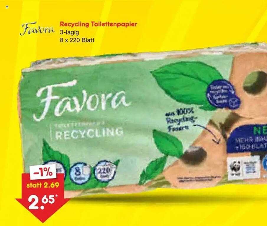 Recycling Toilettenpapier 3-lagig 8 x 220 Blatt