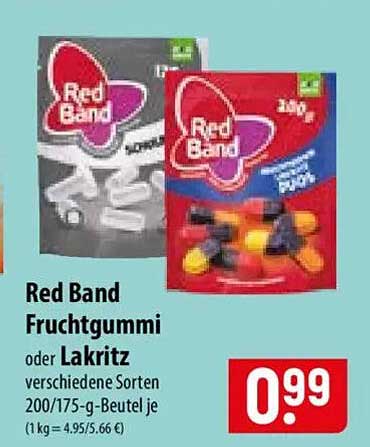 Red Band Fruchtgummi oder Lakritz verschiedene Sorten 200/175-g-Beutel je (1 kg = 5,95/5,66 €)