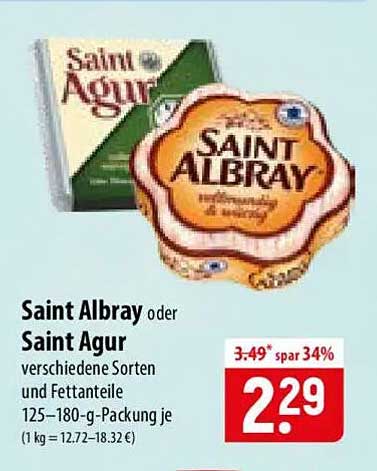 Saint Albray oder Saint Agur verschiedene Sorten und Fettanteile 125–180-g-Packung je