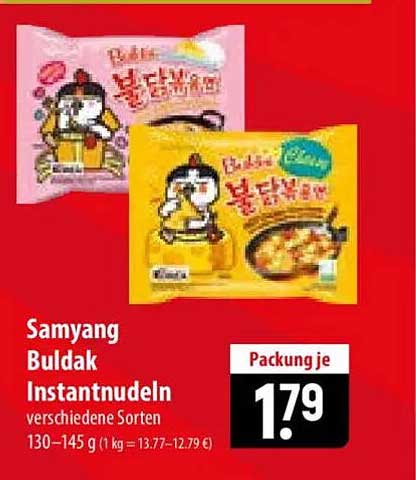 Samyang Buldak Instantnudeln verschiedene Sorten 130–145 g (1 kg = 13,77–12,79 €)