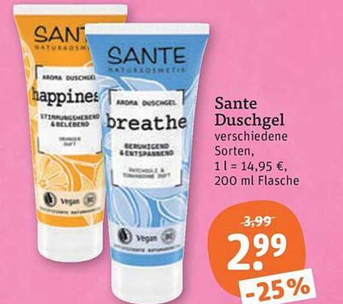 Sante Duschgel verschiedene Sorten, 1 l = 14,95 €, 200 ml Flasche