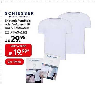 SCHIESSER Shirt mit Rundhals oder V-Ausschnitt 100 % Baumwolle. K6042172
