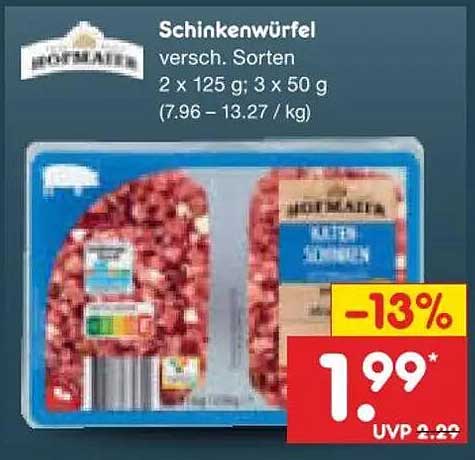 Schinkenwürfel versch. Sorten 2 x 125 g; 3 x 50 g (7.96 – 13.27 / kg)