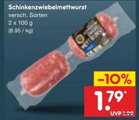 Schinkenzwiebelmettwurst versch. Sorten 2 x 100 g (8.95 / kg)