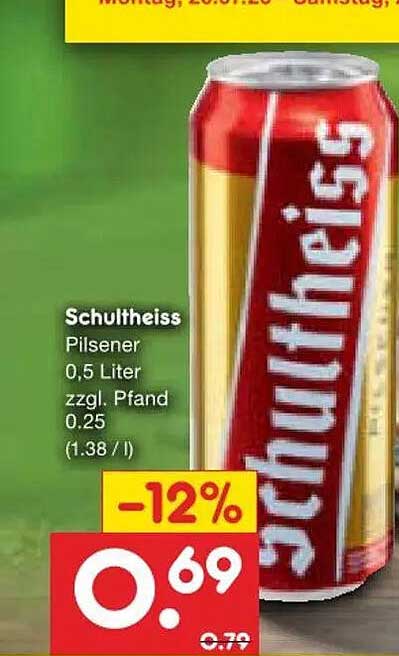 Schultheiss Pilsener 0,5 Liter zzgl. Pfand 0.25 (1.38 / l)