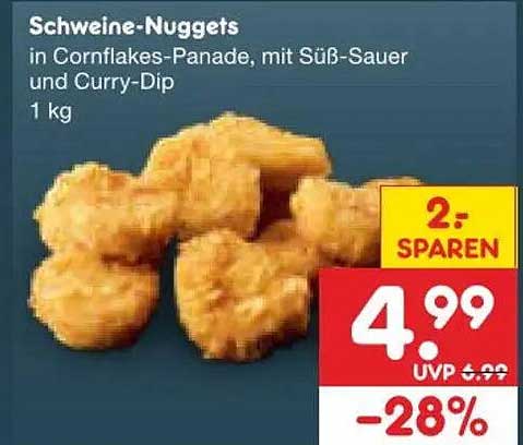 Schweine-Nuggets in Cornflakes-Panade, mit Süß-Sauer und Curry-Dip 1 kg