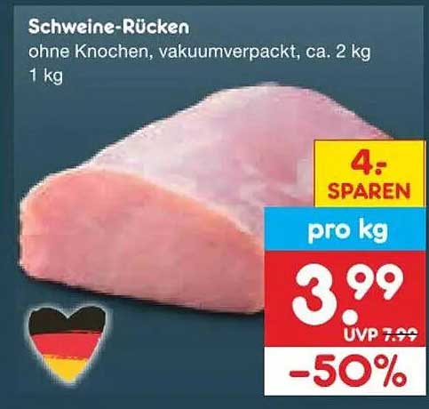 Schweine-Rücken ohne Knochen, vakuumverpackt, ca. 2 kg 1 kg