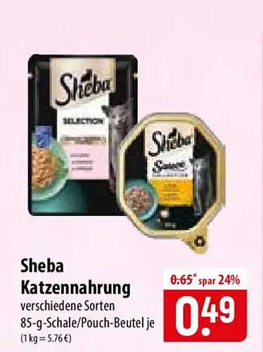 Sheba Katzennahrung verschiedene Sorten 85-g-Schale/Pouch-Beutel je (1 kg = 5.76 €)