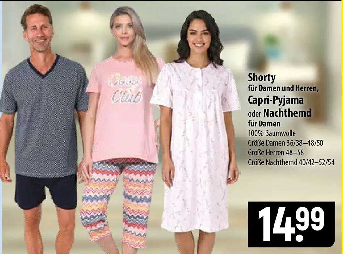 Shorty für Damen und Herren, Capri-Pyjama oder Nachthemd für Damen