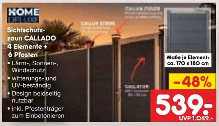 Sichtschutzzaun CALLADO 4 Elemente + 6 Pfosten