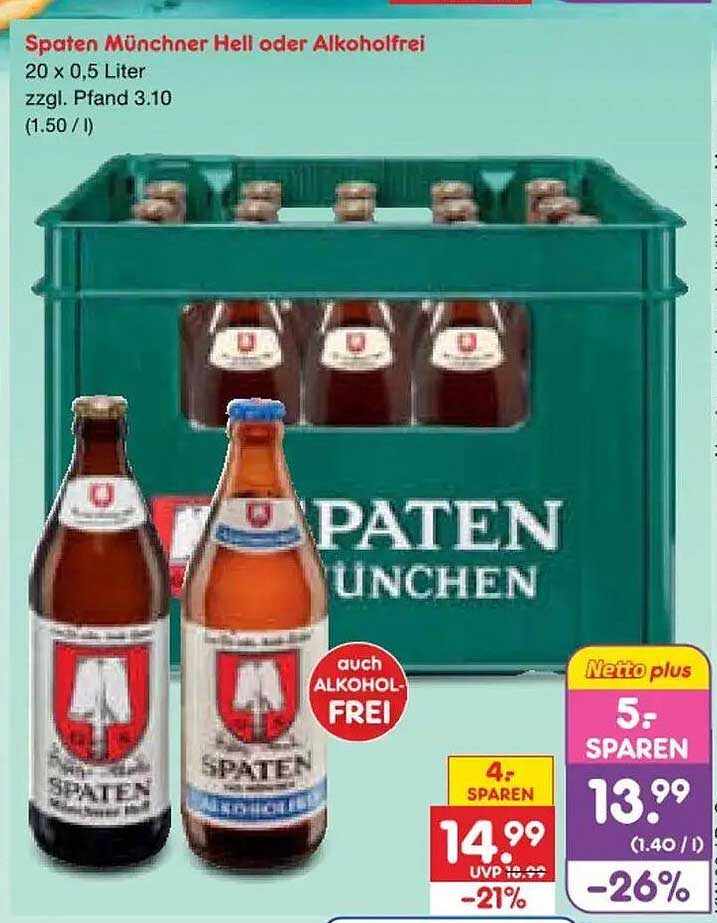Spaten Münchner Hell oder Alkoholfrei