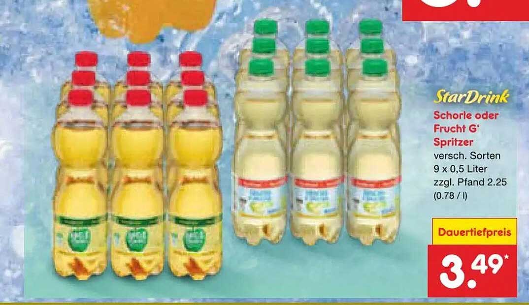 StarDrink Schorle oder Frucht G' Spritzer versch. Sorten 9 x 0,5 Liter zzgl. Pfand 2.25 (0.78 / l)