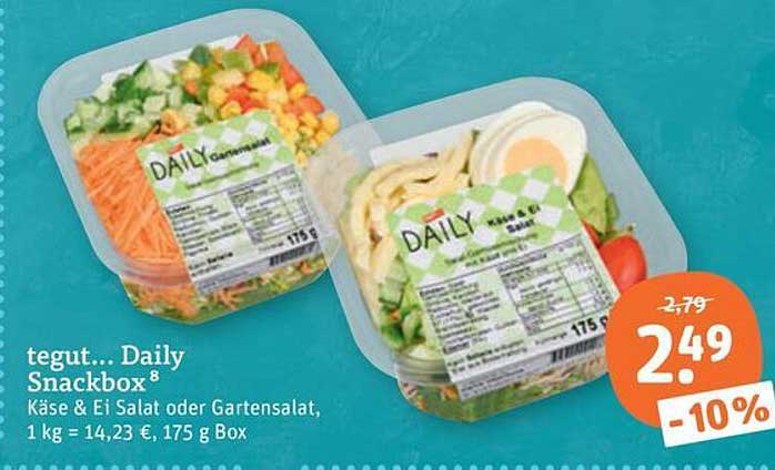 tegut... Daily Snackbox Käse & Ei Salat oder Gartensalat, 1 kg = 14,23 €, 175 g Box