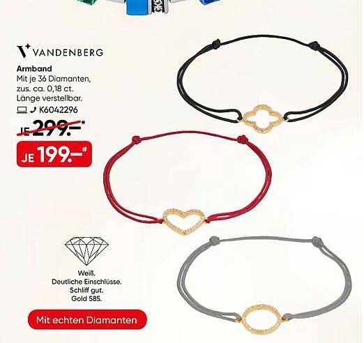 VANDENBERG Armband Mit je 36 Diamanten. zus. ca. 0,18 ct. Länge verstellbar.