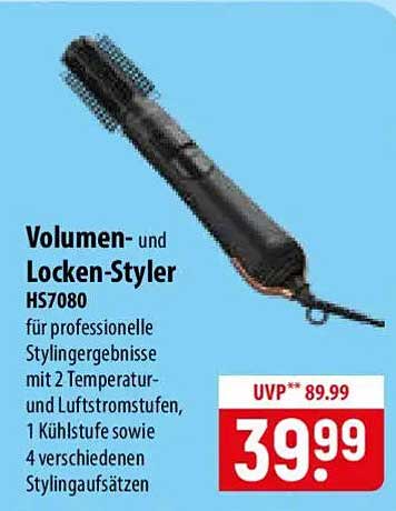 Volumen- und Locken-Styler HS7080 für professionelle Stylingergbgebnisse mit 2 Temperatur- und Luftstromstufen, 1 Kühltstufe sowie 4 verschiedenen Stylingaufsätzen