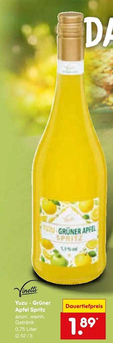 Yuzu · Grüner Apfel Spritz arom. weinh. Getränk 0,75 Liter (2,52 / l)