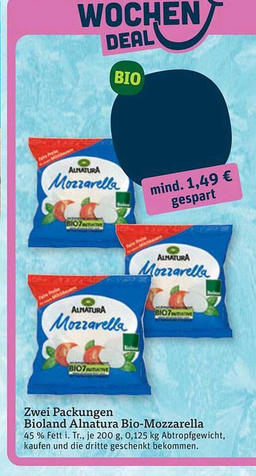 Zwei Packungen Bioland Alnatura Bio-Mozzarella