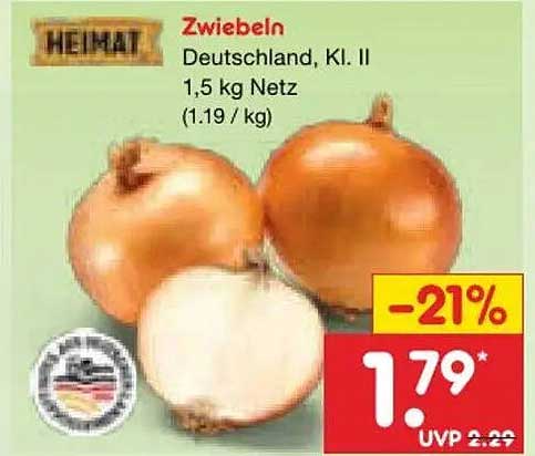 Zwiebeln Deutschland, Kl. II 1,5 kg Netz (1.19 / kg)