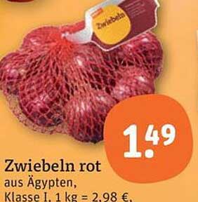 Zwiebeln rot aus Ägypten, Klasse I, kg = 2,98 €