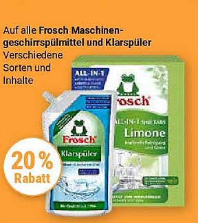 20% Rabatt auf alle Frosch Maschinen-Spülmittel und Klarspüler