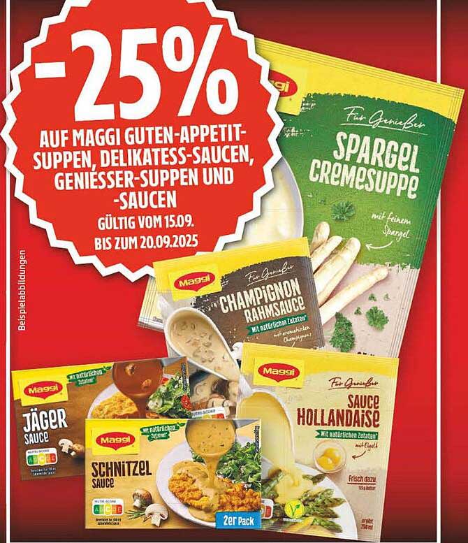 -25% auf Maggi Guten-Appetit-Suppen, Delikatess-Saucen, Genießer-Suppen und -Saucen