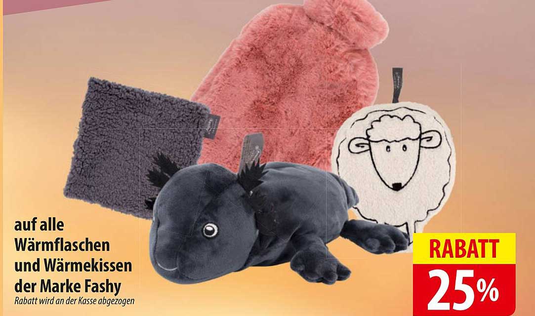 25% Rabatt auf alle Wärmflaschen und Wärmekissen der Marke Fashy