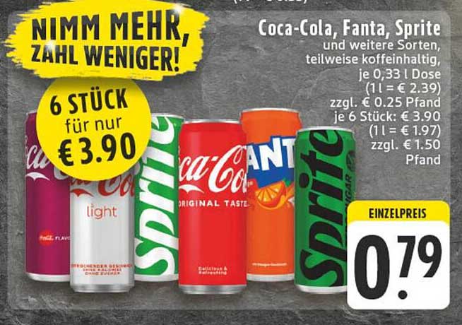 6 Stück Coca-Cola, Fanta und Sprite für nur €3,90