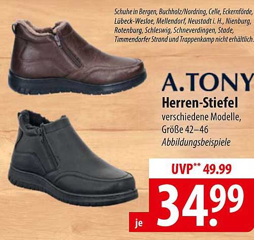 A. TONY Herren-Stiefel - verschiedene Modelle, Größe 42–46