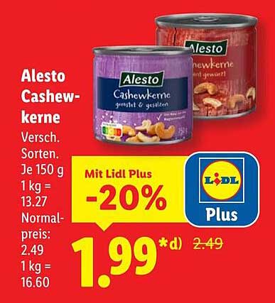 Alesto Cashewkerne - gesalzen & ungesalzen