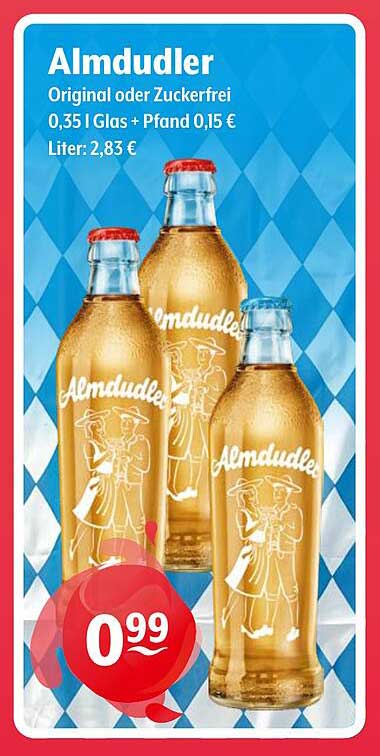 Almdudler Original oder Zuckerfrei, 0,35 l Glas