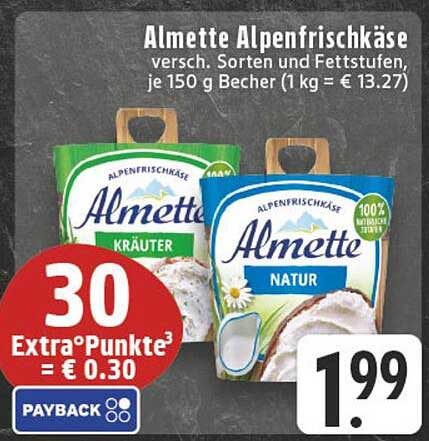 Almette Alpenfrischkäse – Kräuter und Natur 150 g Becher