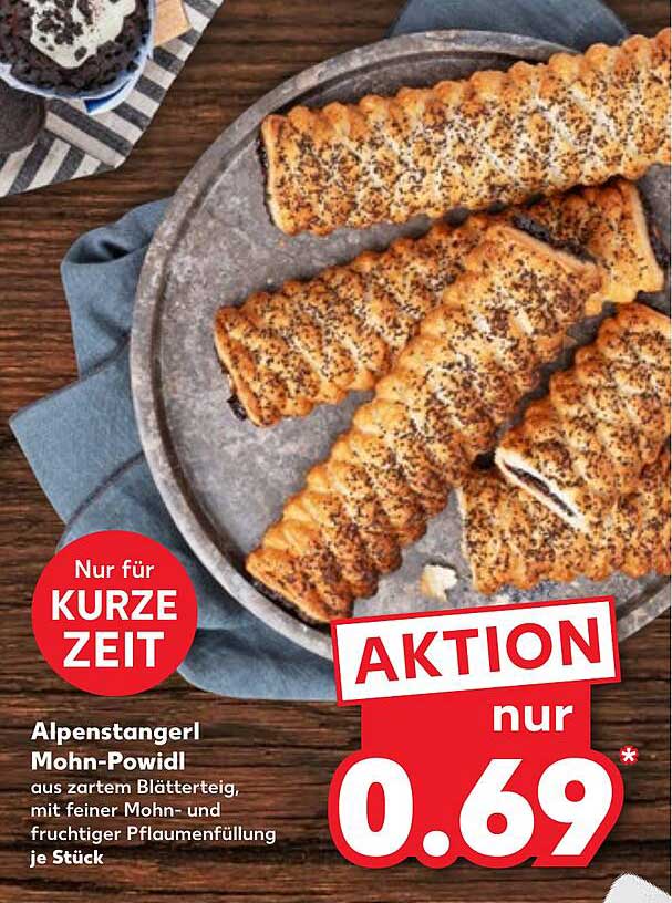 Alpenstangerl Mohn-Powidl aus zartem Blätterteig mit feiner Mohn- und fruchtiger Pflaumenfüllung je Stück