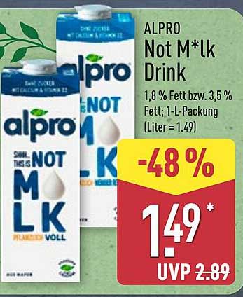 ALPRO Not M*lk Drink 1,8 % Fett bzw. 3,5 % Fett, 1-L-Packung